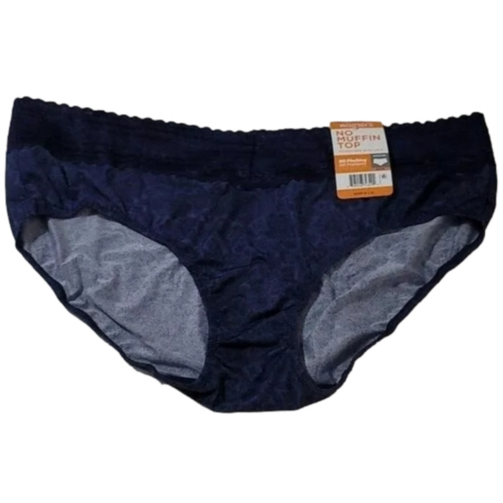Warner's No Muffin Top Microfiber with Lace Hipster, Navy, 3x
